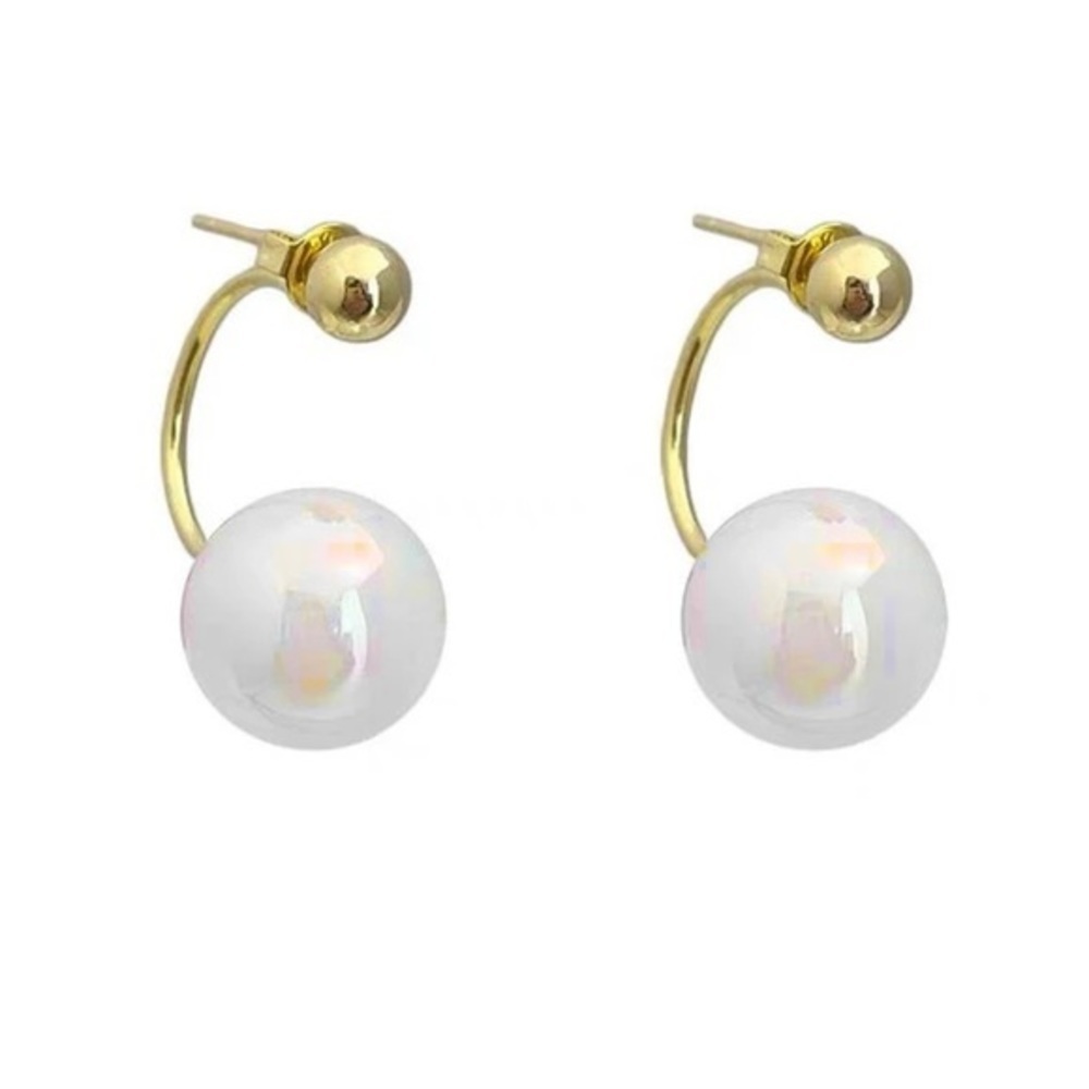 COPY - 18k Gold Plated and Irridescent Bead Earrings - Picture 5 of 8